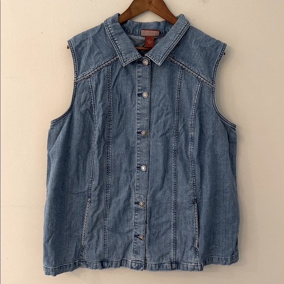Liz&Me Signature Denim jeans vest embroidered detail button up pockets SZ 1X - Picture 1 of 10